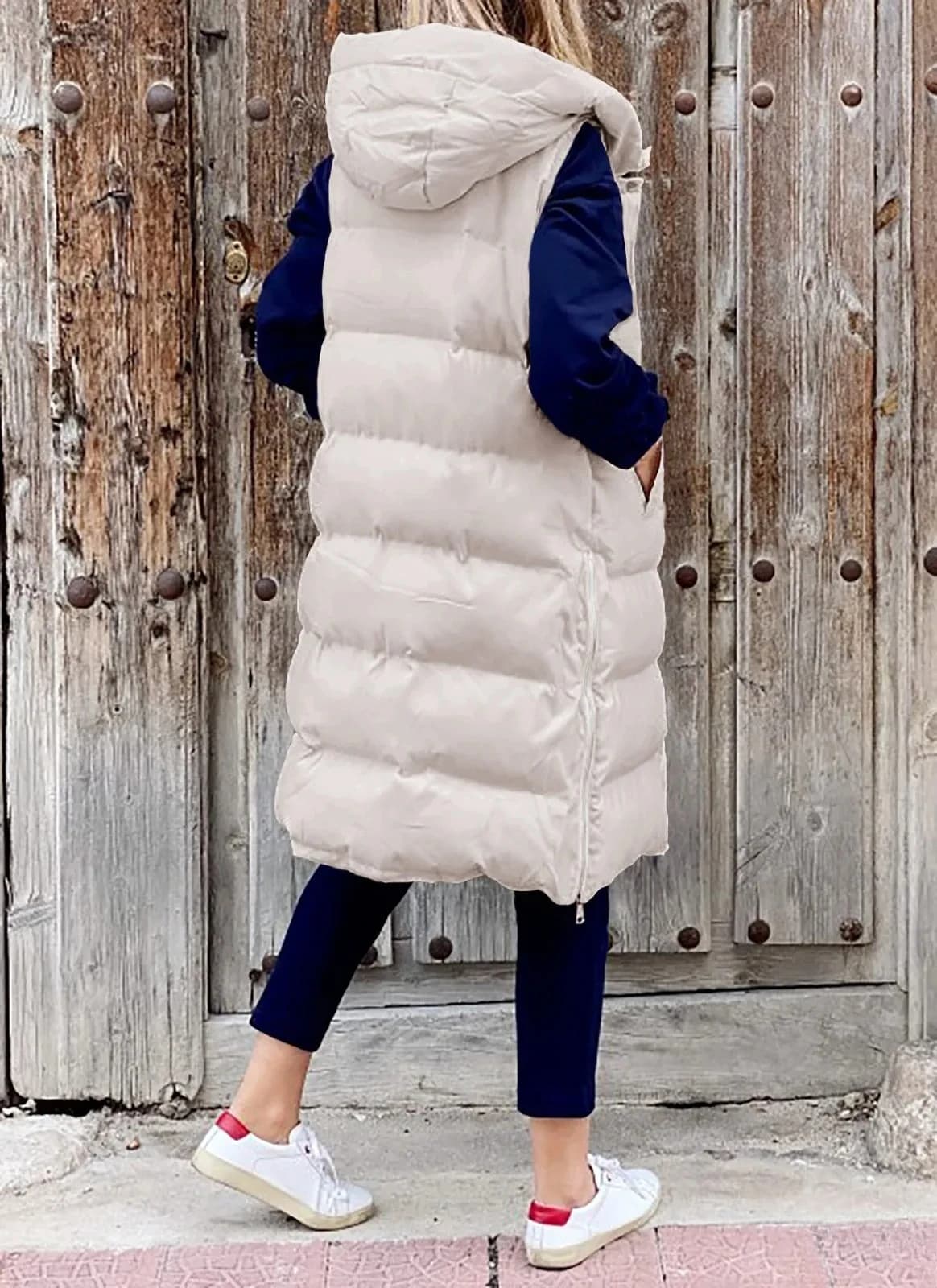 Women's Long Coat Vest with Hood Autumn Winter Sleeveless Warm Cotton Down Coat Waistcoat Quilted Vest Down Jacket Outwear 5XL