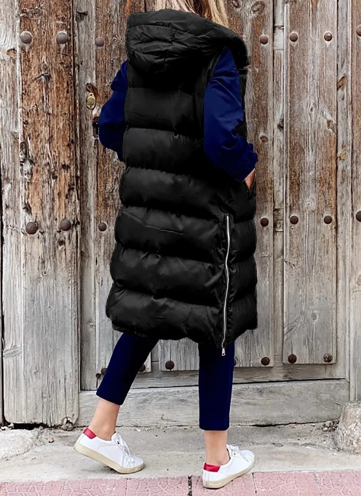 Women's Long Coat Vest with Hood Autumn Winter Sleeveless Warm Cotton Down Coat Waistcoat Quilted Vest Down Jacket Outwear 5XL