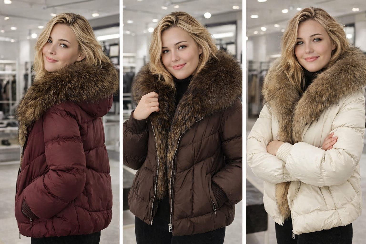 Damska kurtka puchowa z dzianinowymi rękawami, płaszcz z prawdziwego futra, nowa zimowa kurtka z dużym, prawdziwym futrem z szopa pracza, biała kurtka puchowa z kaczego puchu, obszerna parka z piór.