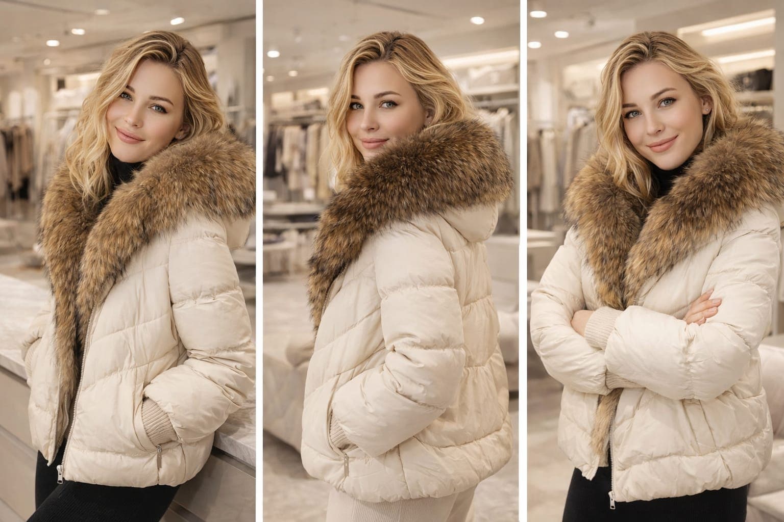 Damska kurtka puchowa z dzianinowymi rękawami, płaszcz z prawdziwego futra, nowa zimowa kurtka z dużym, prawdziwym futrem z szopa pracza, biała kurtka puchowa z kaczego puchu, obszerna parka z piór.