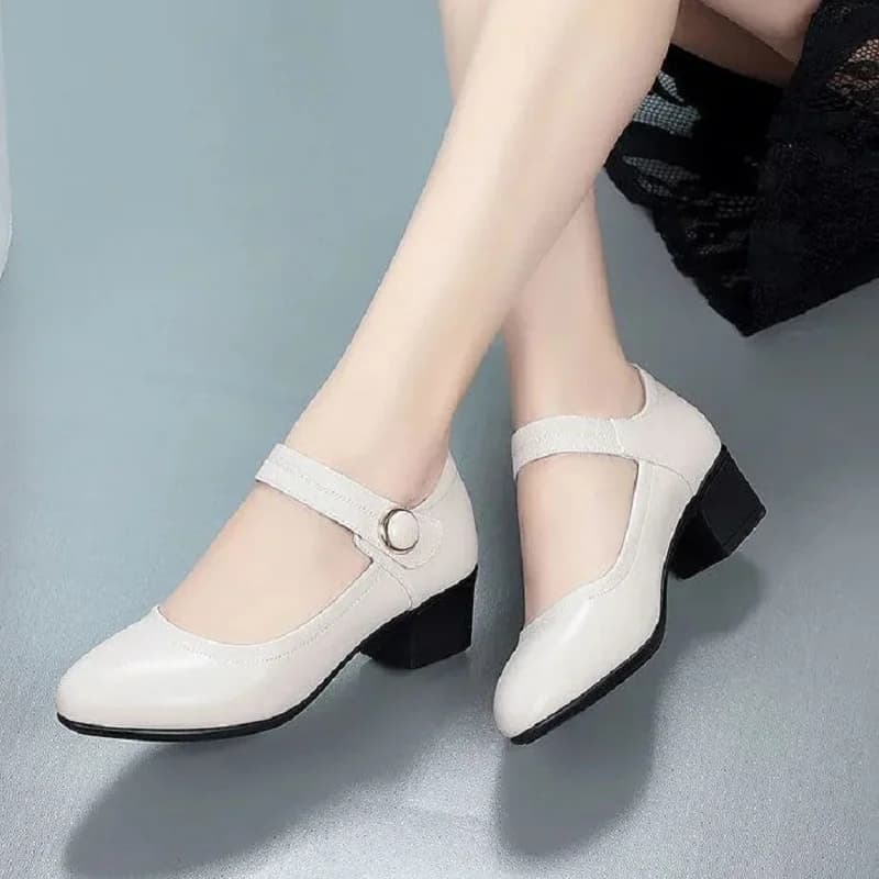 Damskie buty klasyczne z okrągłym noskiem, wysokiej jakości, z paskiem na klamrę, wygodne, damskie, modne, czarne czółenka do biura .