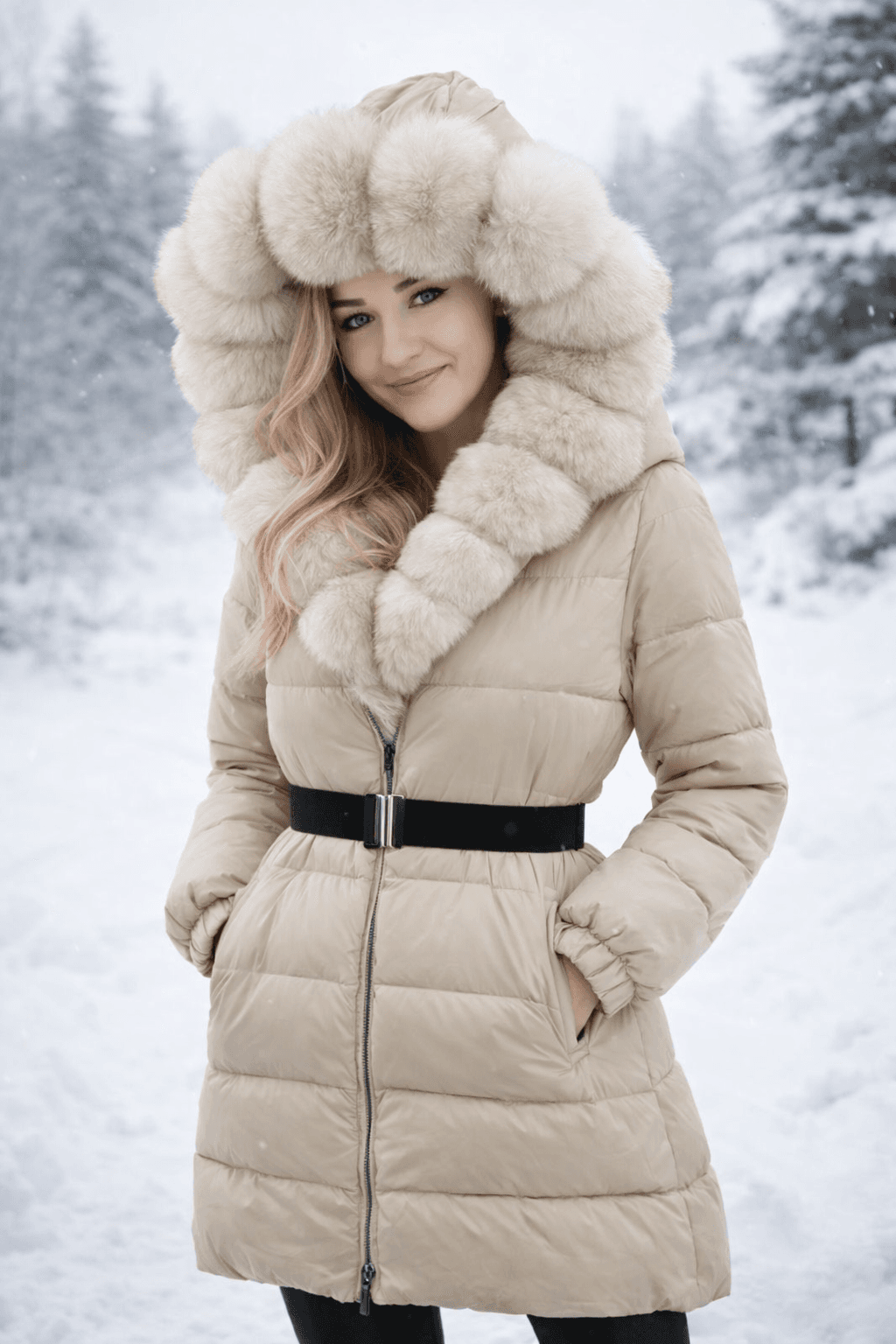 Zimowa kurtka puchowa damska z prawdziwego futra lisa z kapturem, gruba, ciepła, 90% biała kurtka puchowa z kaczki, damska parka, wodoodporna- Janveny